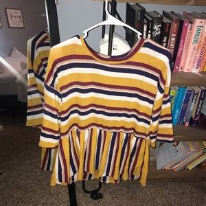 Mustard Striped Peplum Top